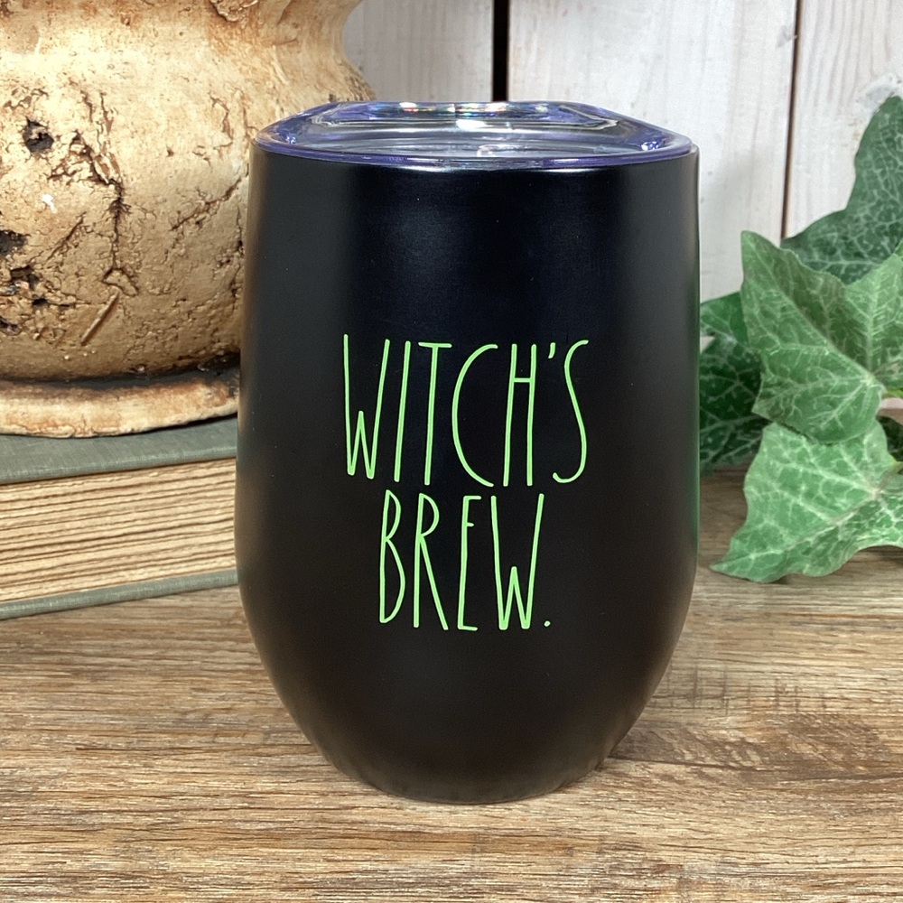 Rae Dunn WITCH’S BREW Black Metal Travel Mug, Wine Tumbler Halloween